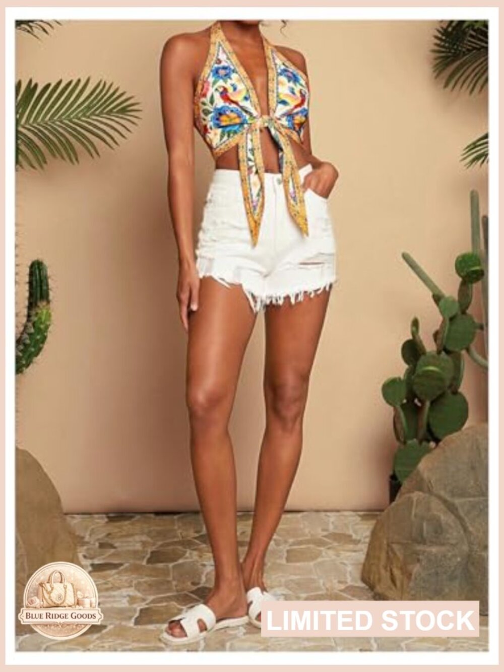 Sleeveless Halter Crop Top with Tie Front Backless Beach Vacation Top - Picture 5 of 5
